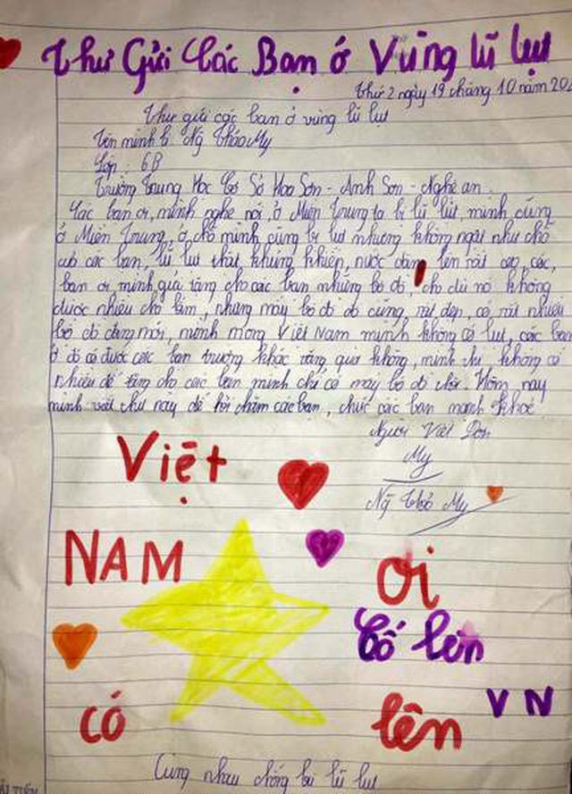 Bức thư giản dị nhưng ấm áp của em Nguyễn Thảo My - Lớp 6B Trường THCS Hoa Sơn, huyện Anh Sơn.