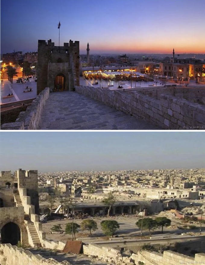 Khung cảnh cho thấy từ một thành phố sầm uất, Aleppo giờ đây chỉ còn lại các tòa nhà bỏ hoang (Ảnh: Hannah Karim, BoredPanda)