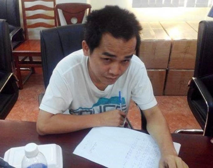 Đối tượng Cường tại cơ quan công an.