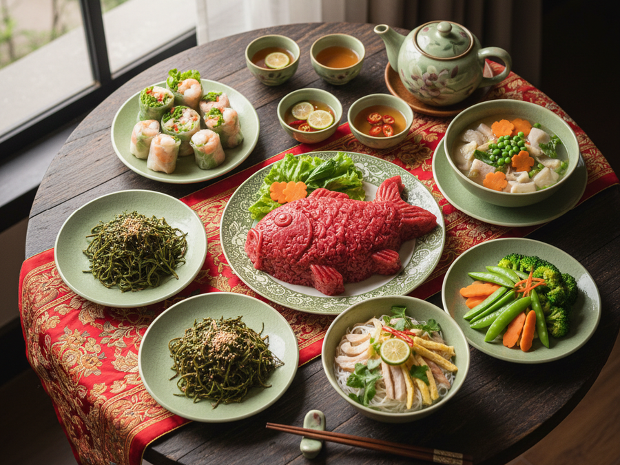 Khái niệm mâm thanh không đơn thuần là sự tiết giảm về lượng đạm hay dầu mỡ, mà đó là nghệ thuật sắp đặt, sự kết hợp tài tình giữa các nguyên liệu tự nhiên để tạo nên một chỉnh thể cân bằng về âm dương, ngũ hành. (Ảnh: Phạm Duy)