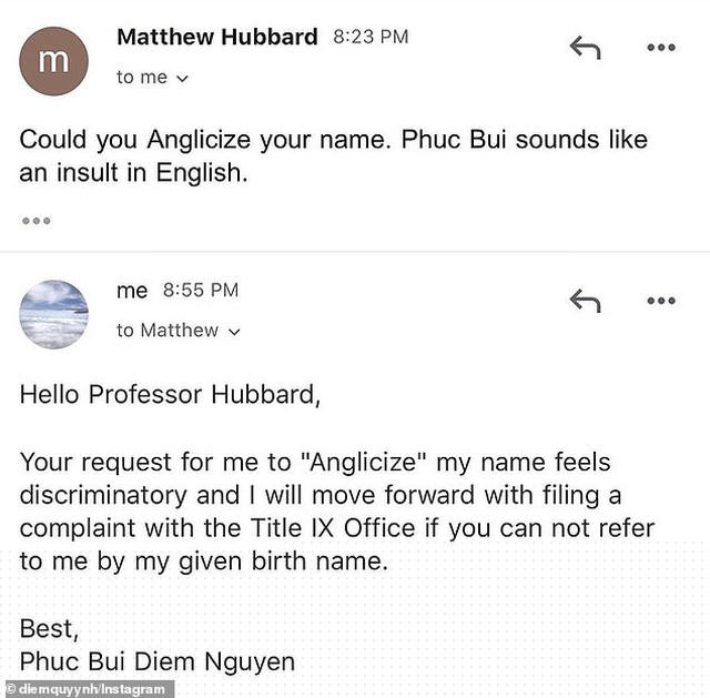 Một phần trong thư điện tử giữa giáo sư Hubbard và sinh viên Việt (Ảnh: Twitter)