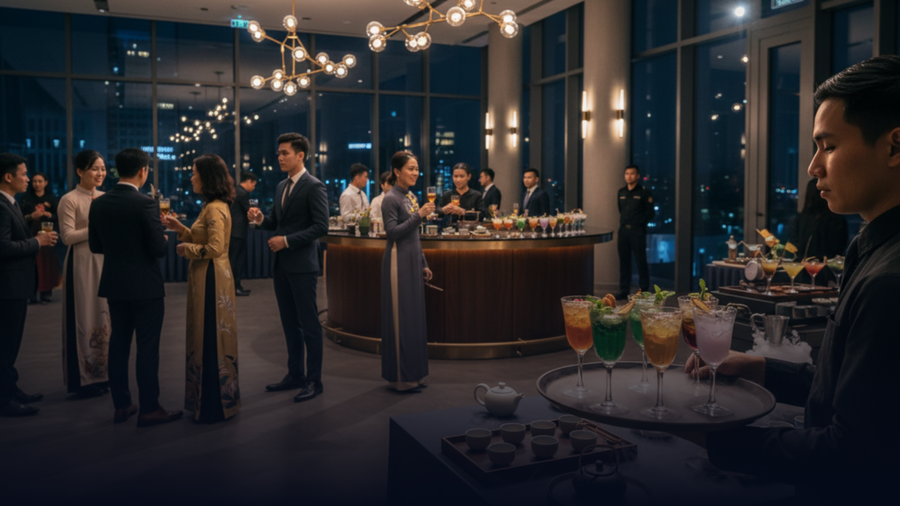 Nhiều nhà hàng, quán ăn cũng bắt đầu đưa trà vào thực đơn chính như một thức uống đi kèm sang trọng, thay thế cho các loại đồ uống có cồn. (Ảnh: Phạm Duy)