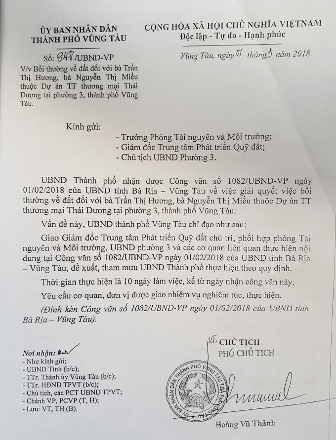 Văn bản của UBND TP Vũng Tàu đá trách nhiệm cho Trung tâm PTQĐ.