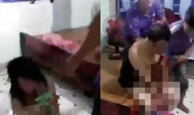 Hình ảnh đánh ghen, lột sạch quần áo.