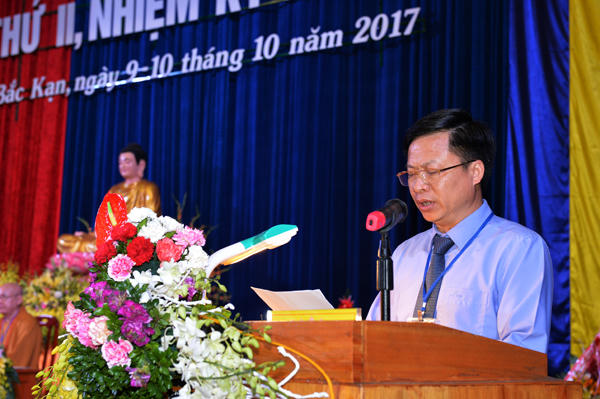 Ông Phạm Duy Hưng, Phó Chủ tịch UBND tỉnh Bắc Kạn đã chúc mừng và biểu dương những hoạt động Phật sự trong thời gian qua của BTS GHPGVN tỉnh Bắc Kạn.