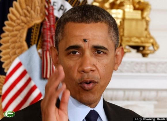 Một chú ruồi đậu ngay giữa trán ông Obama khi ông đang phát biểu tại Nhà Trắng vào tháng 1/2013.