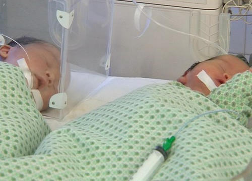 Rất may cả 5 bé sơ sinh bị ngã khỏi xe đẩy đều không sao. Ảnh: H.N.