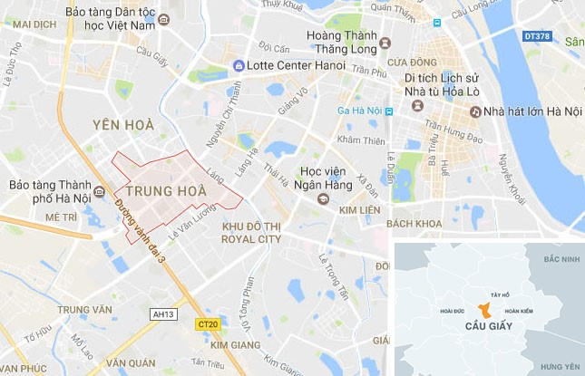 Vụ việc được phát hiện tại nhà nghỉ ở phường Trung Hòa, quận Cầu Giấy. Ảnh: Google Maps.