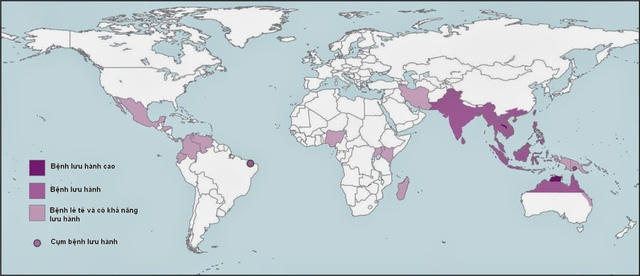 Bản đồ phân bố bệnh Melioidosis với sự phân bố bệnh cao ở Đông Nam Á và phía Bắc Úc (nguồn: Bệnh viện Bệnh Nhiệt đới Trung ương)
