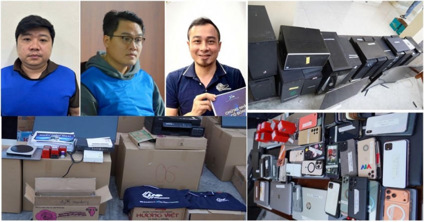 Các đối tượng cầm đầu và tang vật vụ án. Ảnh C.A tỉnh Thanh Hoá.