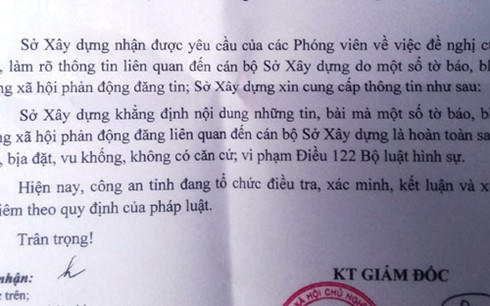 Văn bản của Sở Xây dựng Thanh Hóa.