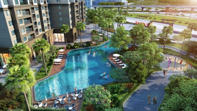 Cụm tiện ích thể thao gồm sân tennis, sân cầu lông, bể bơi ngoài trời… nằm ngay dưới chân tòa C1.