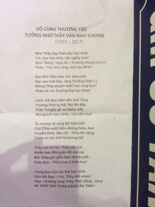 Bài thơ học trò cũ tưởng nhớ thầy Văn Như Cương.