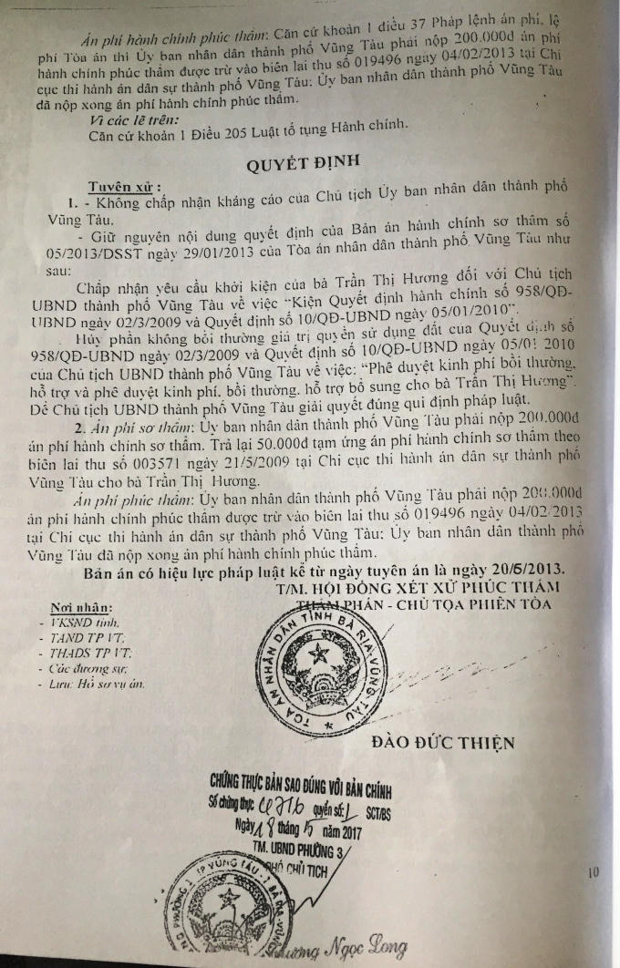 Bản án Phúc thẩm của TAND tỉnh BR-VT