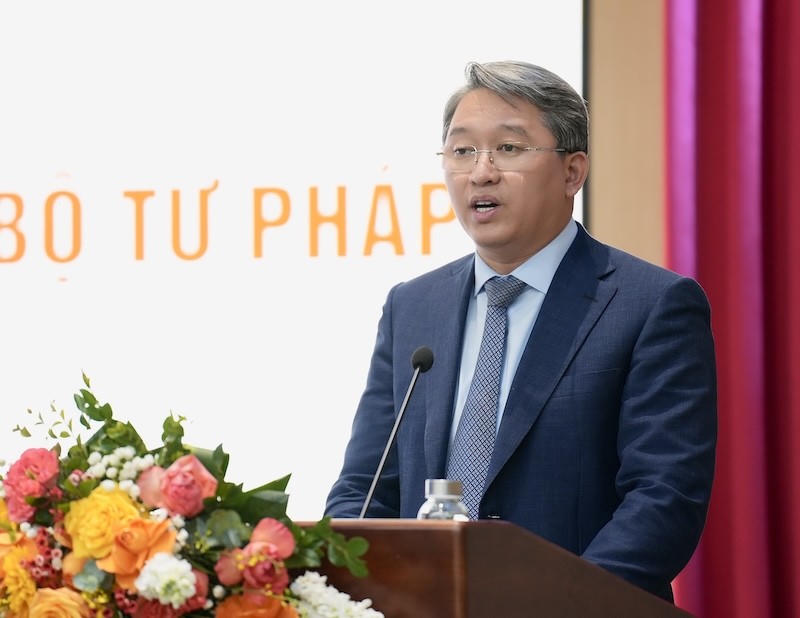 Bộ trưởng Bộ Tư pháp Nguyễn Hải Ninh phát biểu khai mạc.