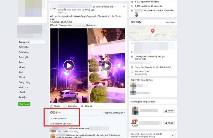 Nhiều trang Facebook đăng tải thông tin Đà Lạt có tuyết rơi thu hút rất đông sự chú ý của cộng đồng mạng - Ảnh chụp màn hình.
