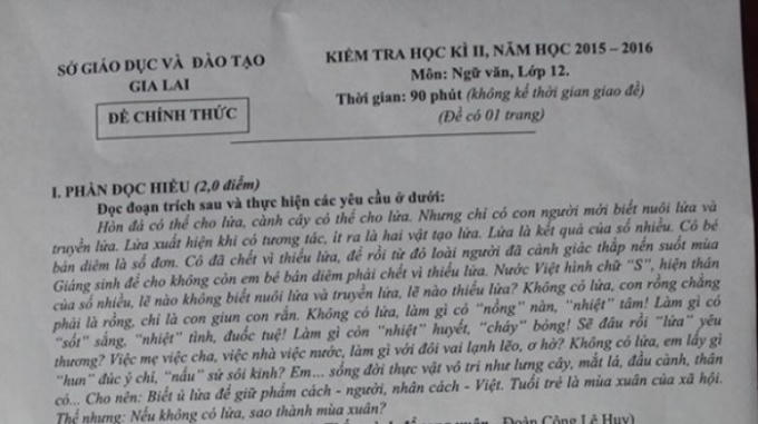 Đề thi gây nhiều tranh cãi của sở GD&amp;ĐT Gia Lai.