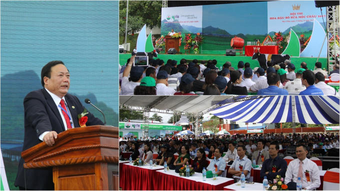 Quang cảnh Lễ khai mạc Hội thi. Ông Trần Công Chiến, Tổng Giám đốc Mộc Châu Milk phát biểu khai mạc. Ảnh: Huy Pham