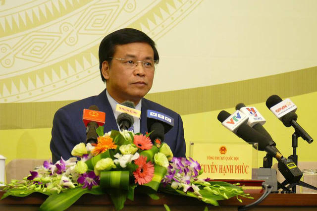 Tổng thư ký Quốc hội Nguyễn Hạnh Phúc chủ trì họp báo trước kỳ họp thứ 6 của Quốc hội