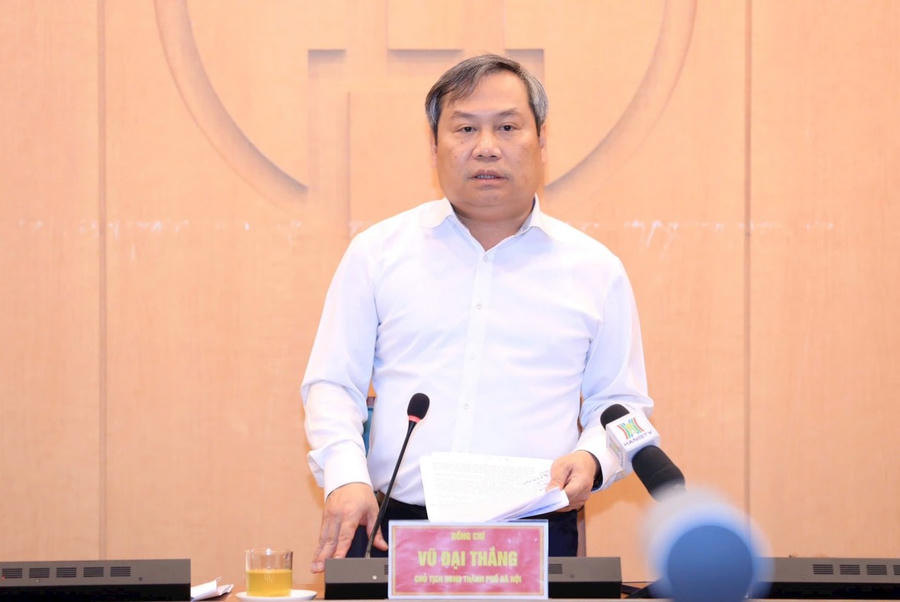 Chủ tịch UBND thành phố Hà Nội Vũ Đại Thắng phát biểu kết luận tại Hội nghị. Ảnh: Phạm Linh.