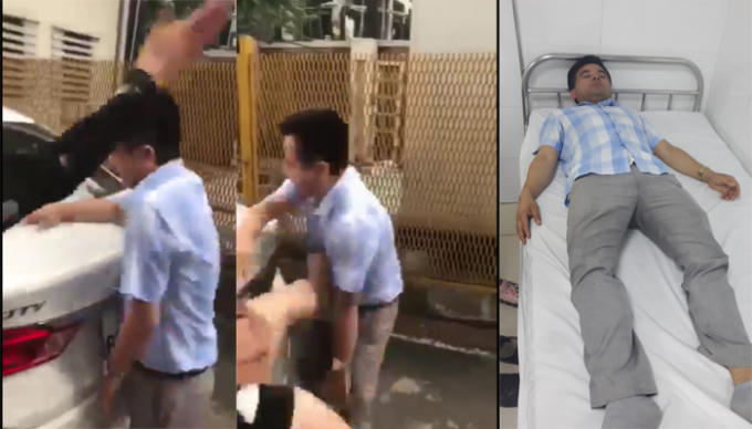 Thầy giáo dạy lái bị hành hung. Ảnh cắt từ clip.