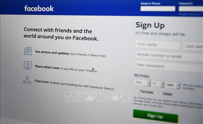Trang đăng nhập Facebook. Ảnh: AFP/TTXVN