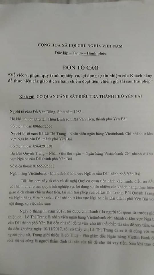 Nội dung đơn tố cáo của ông Dũng.