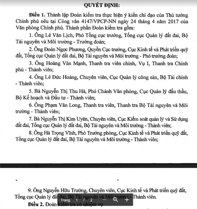 Quyết định thành lập đoàn kiểm tra 02 dự án tại tỉnh Thanh Hóa.