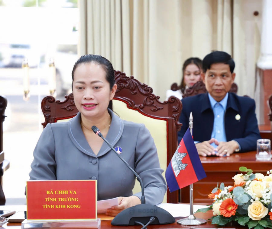 Tỉnh trưởng tỉnh Koh Kong Chhi Va phát biểu tại buổi chúc Tết