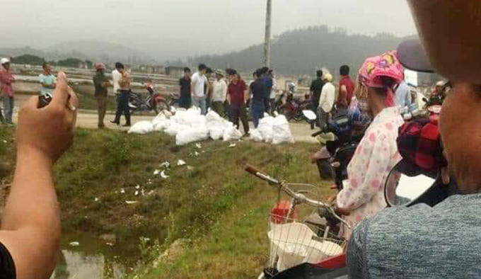Các bao tải chứa ma túy bị vứt bên đường ở Quỳnh Lưu