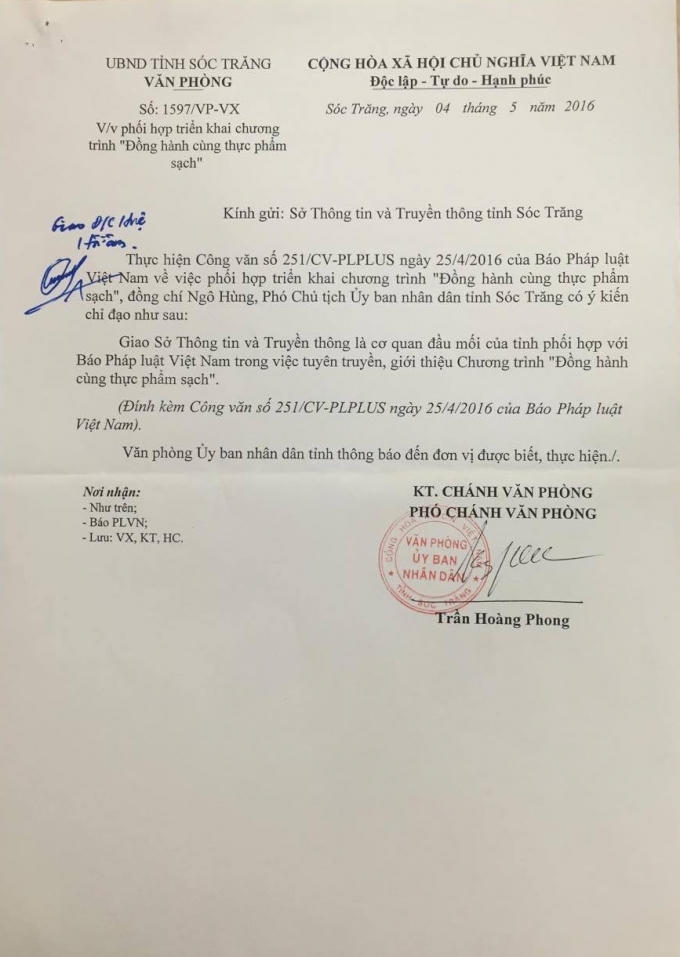 Công văn phúc đáp của UBND tỉnh Sóc Trăng