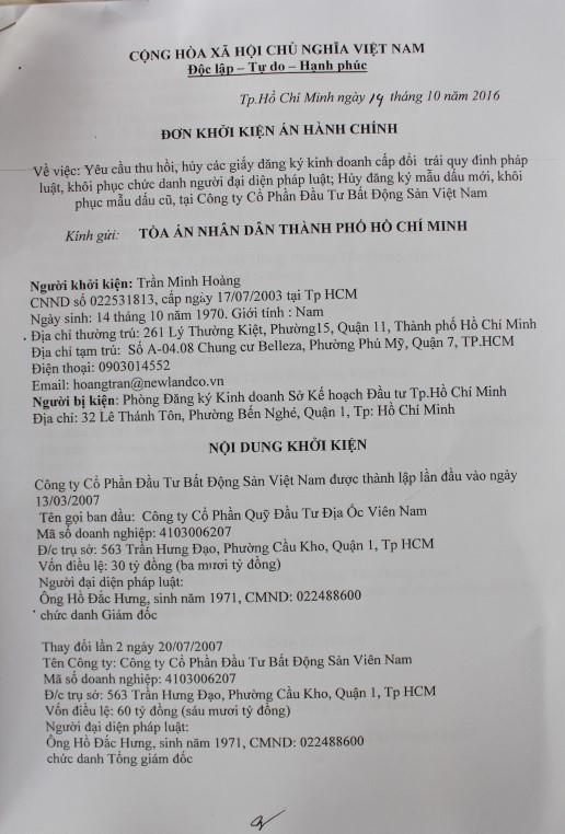 Ông Trần Minh Hoang đã làm đơn khởi kiện Phòng ĐKKD Sở KH-ĐT TP HCM.