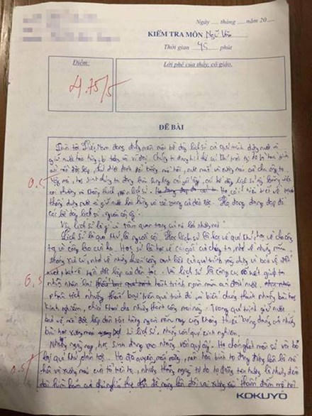 B&agrave;i văn&nbsp;của học sinh lớp 8 về l&iacute; do gh&eacute;t học sử khiến nhiều người phải ngẫm nghĩ. (Ảnh: Tiền phong)