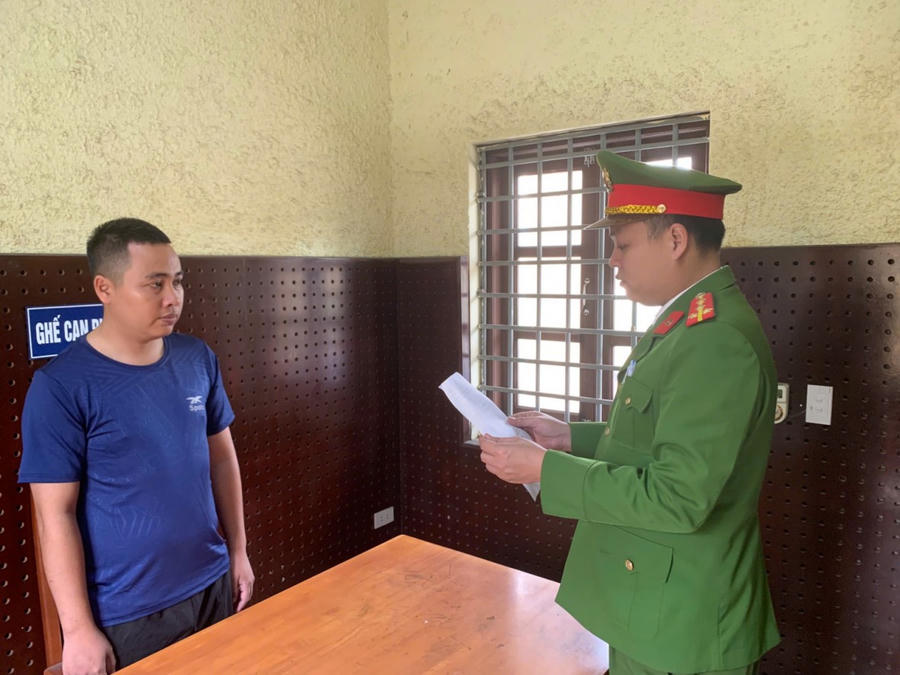 Đối tượng Vũ Văn Tuấn tại Cơ quan Công an.