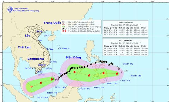 Một áp thấp nhiệt đới khác ở vùng biển ngoài khơi phía Đông miền Nam Philippines đã mạnh lên thành bão và có tên quốc tế là Tembin. (Ảnh: NCHMF)