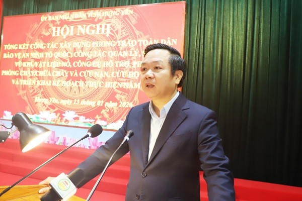 Chủ tịch UBND tỉnh Hưng Yên, ông Phạm Quang Ngọc phát biểu tại hội nghị.