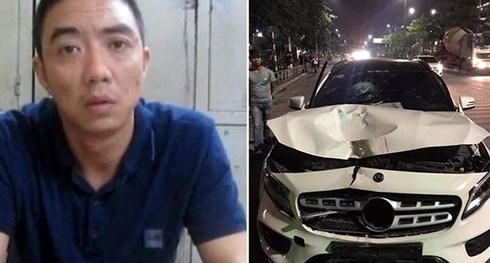 Lái xe Lê Trung Hiếu và chiếc xe gây tai nạn.