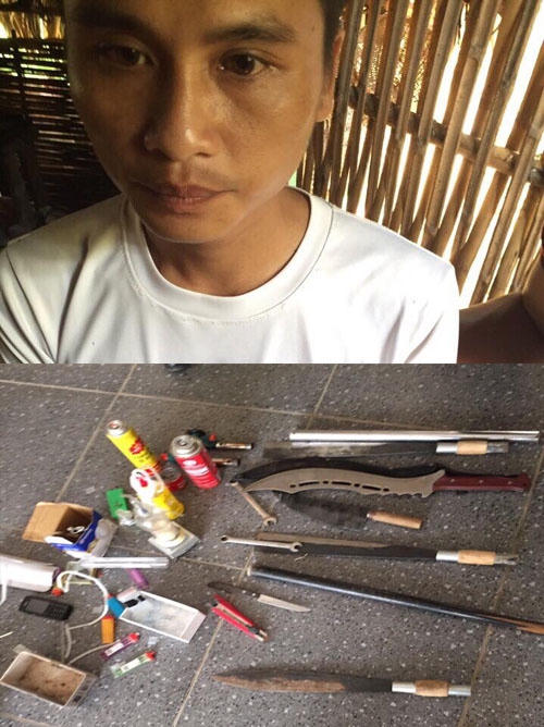 Đối tượng Phạm Thái Lượng cùng tang vật vụ án. (Ảnh: Công an Thanh hóa cung cấp).