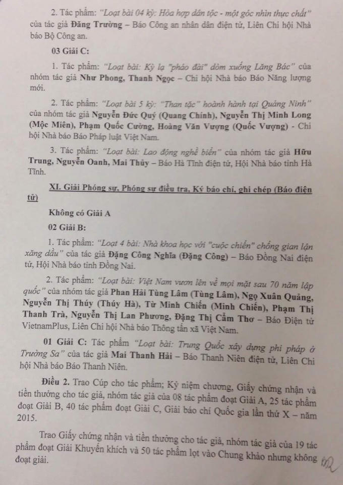Tài liệu công bố tại buổi họp báo.