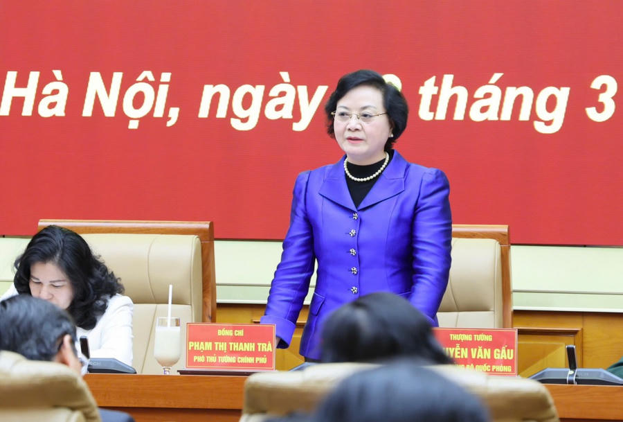 Bí thư Trung ương Đảng, Phó Thủ tướng Phạm Thị Thanh Trà, Trưởng Ban Chỉ đạo quốc gia về tìm kiếm, quy tập và xác định danh tính hài cốt liệt sĩ chủ trì Hội nghị - Ảnh: VGP/Thu Giang.
