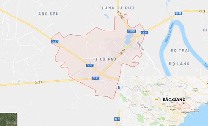 Thị trấn Đồi Ngô (màu hồng) nơi xảy ra vụ tai nạn trên. Ảnh: Google Maps.