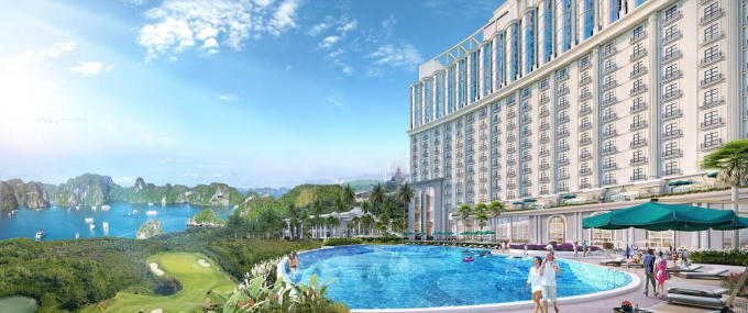 Hồ bơi ngoài trời với tầm nhìn hướng vịnh.