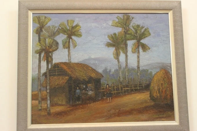 Tác phẩm "Xóm nhỏ" tranh sơn dầu tác giả Ngọc Trinh.