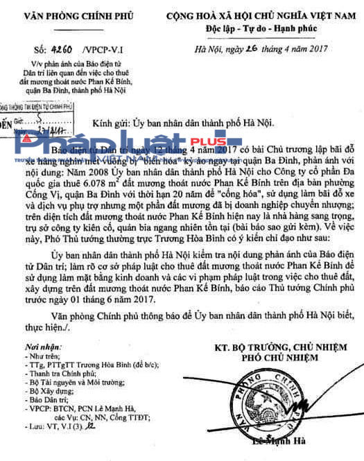 Văn bản số 4262/VPCP-V.I ngày 26/4/2017.