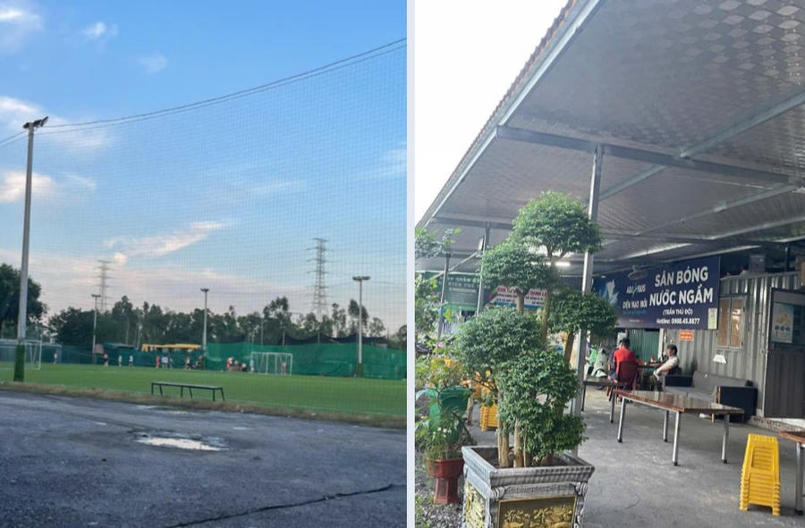 Hoạt động kinh doanh sân bóng diễn ra công khai với mức giá thuê sân có sự chênh lệch tùy theo khung giờ.