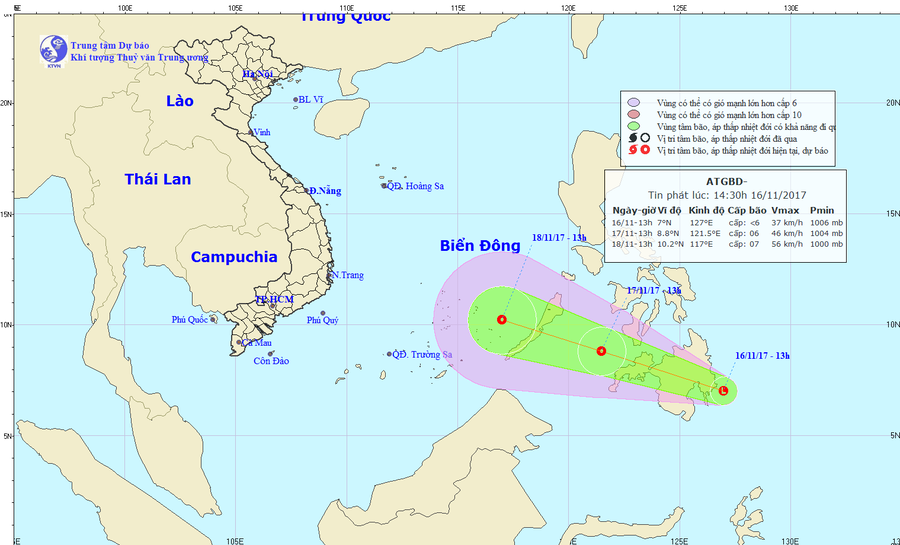 Áp thấp nhiệt đới có khả năng đi vào biển Đông. Ảnh: nchmf.gov.vn