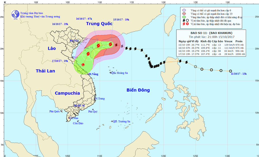 Vị trí, hướng đi của cơn bão số 11. Ảnh: nchmf.gov.vn