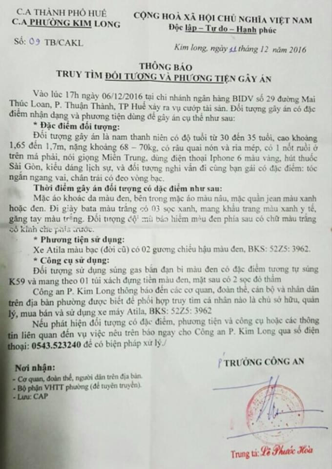 Thông báo truy tìm của cơ quan chức năng.