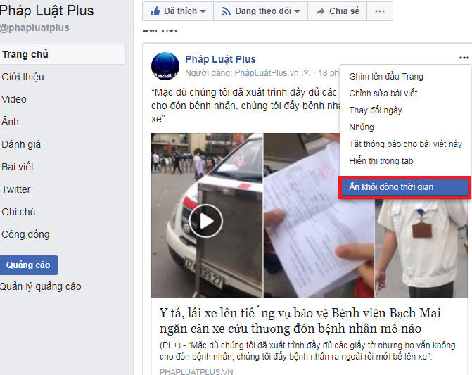 Sau khi chức năng x&oacute;a b&agrave;i viết bị loại bỏ, chỉ c&oacute; thể ần b&agrave;i viết tr&ecirc;n d&ograve;ng thời gian.
