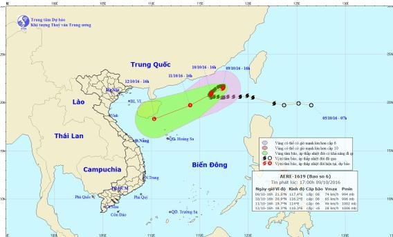 Đường đi và vị trí cơn bão số 6.